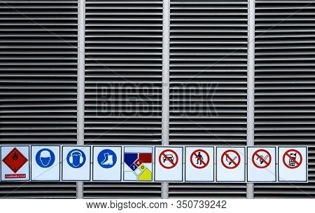 Warning Sign Chemical Storage Area Installed At Chemical Storage Room Wall Of Factory. Safety Sign I