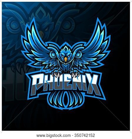 Blue Phoenix Esport Mascot Logo Design With Text