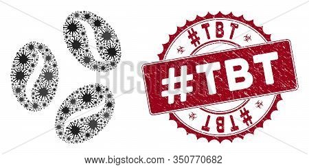 Coronavirus Collage Cocoa Beans Icon And Rounded Rubber Stamp Seal With Hashtag Tbt Caption. Mosaic 