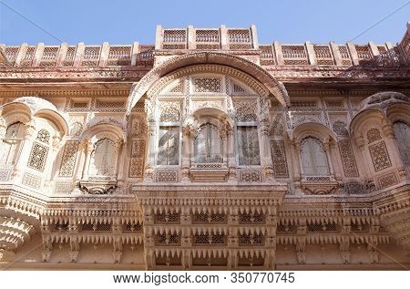 Exterior Of Palace In Famous Mehrangarh Fort In Jodhpur, Rajasthan State, India. 15th Century A.d. T