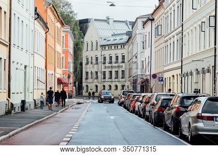 Oslo, Norway - August 11, 2019: Street Scene In Grunerlokka, A Trendy Hipster Neighborhood In Centra