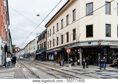 Oslo, Norway - August 11, 2019: Street Scene In Grunerlokka, A Trendy Hipster Neighborhood In Centra