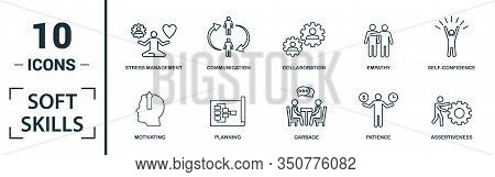 Soft Skills Icon Set. Include Creative Elements Team Spirit, Personality, Self-promotion, Motivating