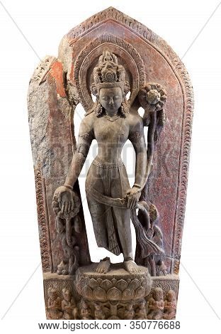 Tympanum, Architecture Detail - Ancient Bas-relief With Deity Lokeshvara, The Bodhisattva Of Compass