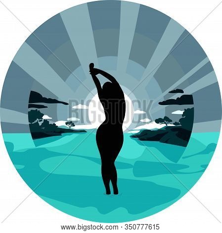 Silhouette Of A Young Girl Standing In The Water