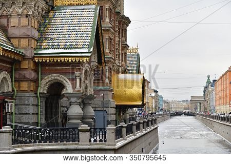 St. Petersburg, Russia - Cathedral Of Our Savior On Spilled Blood And Embankment Of The Griboedov Ch