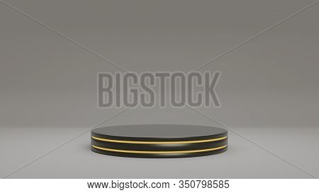 Product Stand Pedestral Podium Platform Stage In Studio. Modern Black And Yellow Shade Emission. Abs