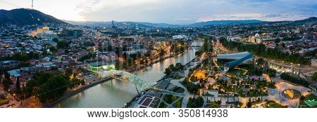 The Evening Panorama Of The Old Town In The Old District Of Avlabari, Holy Trinity Cathedral And Rik