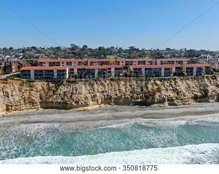Aerial View Of Typical South California Community Condo Next To The Sea On The Edge Of The Cliff Dur