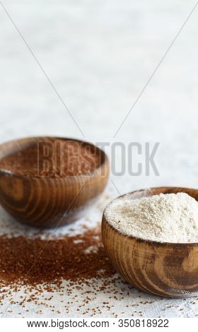 Teff Flour And Teff Grain  In Bowls Close Up