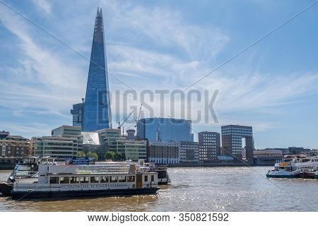 London, England -august 01 2018: Wyndham Party Boat Moored On The River Thames In Froint Of The Shar