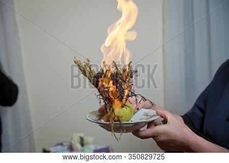 Incense Of Herb Smokes For Good Luck. Magic Plant Uzerlik . Burning Prevents Bad Looking . Peganum H