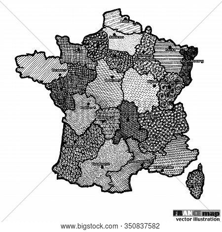 Map Of France Bright Graphic Illustration. Handmade Drawing With Map. Bright Illustration With Franc