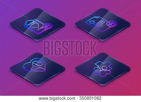 Set Isometric Line Clipboard With Medical Clinical Record Pet, Heart With Dog, Clipboard With Medica