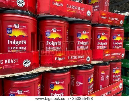 Orlando, Fl/usa-2/13/20: The Folgers Coffee  Display Waiting For Customers To Purchase At A Sams Clu