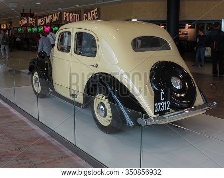 Prague, Czech Republic - Circa June 2015: Beige And Black Skoda Rapid Type 901 Car On Display At Vac