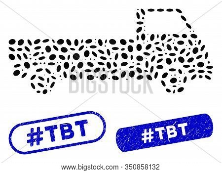 Mosaic Truck And Grunge Stamp Seals With Hashtag Tbt Caption. Mosaic Vector Truck Is Composed With S