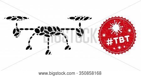 Mosaic Air Drone Icon And Red Round Corroded Stamp Watermark With Hashtagtbt Text And Coronavirus Sy