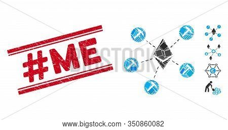 Mosaic Ethereum Mining Pool Pictogram And Red Hashtag Me Seal Stamp Between Double Parallel Lines. F