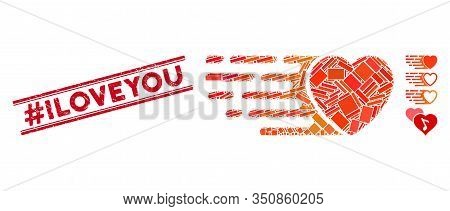 Mosaic Express Love Heart Pictogram And Red Hashtag Iloveyou Seal Stamp Between Double Parallel Line