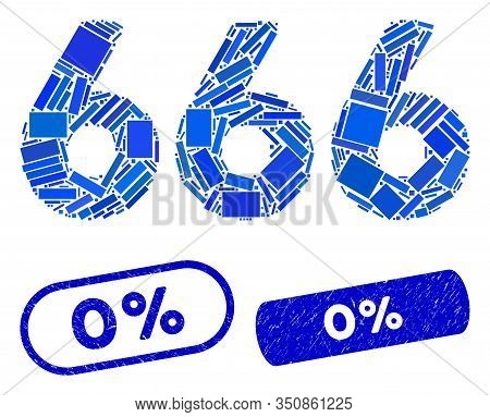Mosaic 666 Digits Text And Rubber Stamp Seals With 0 Percent Phrase. Mosaic Vector 666 Digits Text I