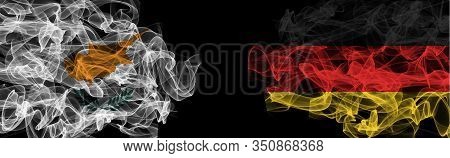 Flags Of Cyprus And Germany On Black Background, Cyprus Vs Germany Smoke Flags