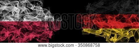 Flags Of Poland And Germany On Black Background, Poland Vs Germany Smoke Flags