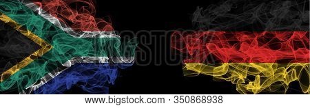 Flags Of South Africa And Germany On Black Background, South Africa Vs Germany Smoke Flags
