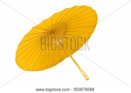 Beautiful Yellow Umbrella Isolated On White Background.