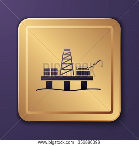 Purple Oil Platform In The Sea Icon Isolated On Purple Background. Drilling Rig At Sea. Oil Platform