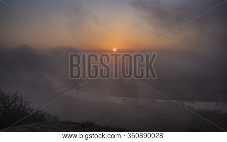 Sunrise Time On Radobyl Hill Over Valley Of River Labe And Litomerice Town