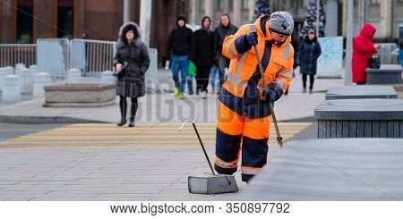 Moscow, Russia - February, 10, 2020: the image of a cleaner in Mosocw, Russia