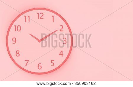 3d Rendering. Sweet Pink Color Calssic Ten Minutes Pass Ten Clock On Wall Background.