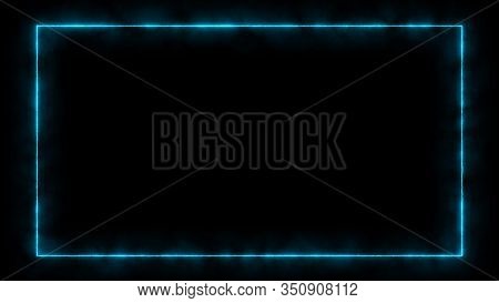 Empty Frame With Electric Power Round Border Glowing, Burning Flame Sign. Blank Rectangle Fire With 