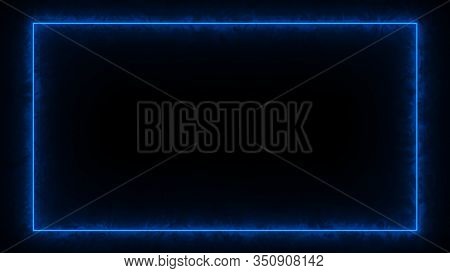 Empty Frame With Electric Power Round Border Glowing, Burning Flame Sign. Blank Rectangle Fire With 