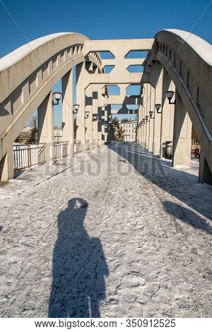Karvina, Czech Republic - January, 7, 2019: Concrete Bridge Over Olse River In Karvina - Darkov Town