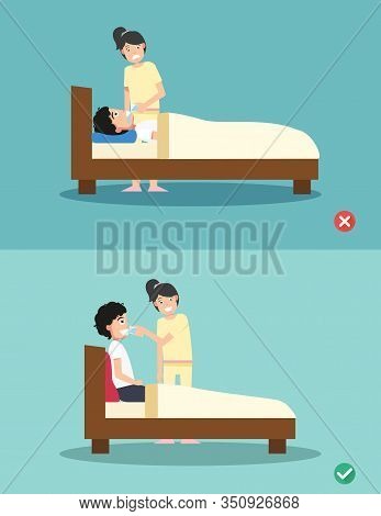 The Right And Wrong Way Of Getting The Patient A Drink Vector