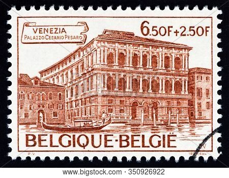 Belgium - Circa 1975: A Stamp Printed In Belgium Shows Palazzo Cesario Pesaro (international Gallery