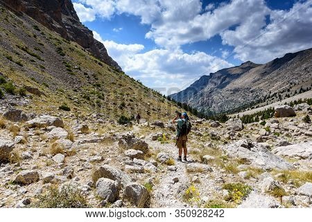 Turkey, Chamard - August 3, 2019: Tourist Take Photo Of The Mountain Landscape In The Turkish Nation