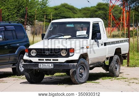 Maun, Botswana - February 10, 2020: Off-road Car Toyota Land Cruiser 70 In The Town Street.
