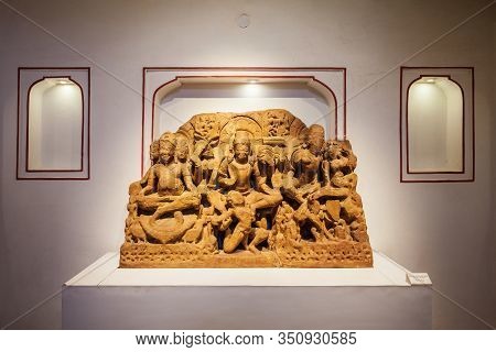 Ajmer, India - September 25, 2019: Shiva And Other Hindu Gods Bas Relief In The Ajmer Fort Governmen