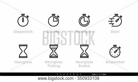 Stopwatch, Start, Timer Icons Vector Set. Editable Line.