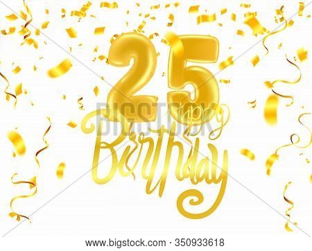 25th Anniversary Happy Birthday Party Gold Balloons Celebration Background Template
