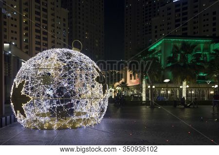 Dubai, Uae - December 27 2017: Night View Of Dubai Marina District