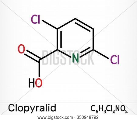Clopyralid, C6h3cl2no2 Molecule. It Is Herbicide, Organochlorine Pesticide. Skeletal Chemical Formul