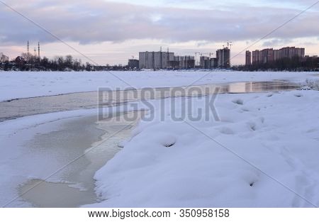 View Of Neva River At Winter On The Outskirts Of St. Petersburg, Russia.