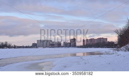 View Of Neva River At Winter On The Outskirts Of St. Petersburg, Russia.