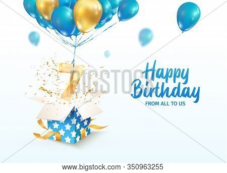 Celebrating Of 7 Th Years Birthday Vector 3d Illustration. Seventh Anniversary Celebration. Open Gif
