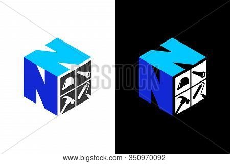 Cubic Font N N With Home Renovation Logo Sign Symbol