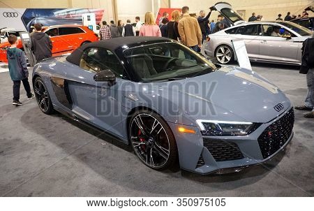 Philadelphia, Pennsylvania, U.s.a - February 9, 2020 - The Pearl White Color Of 2020 Audi R8 V10 Per